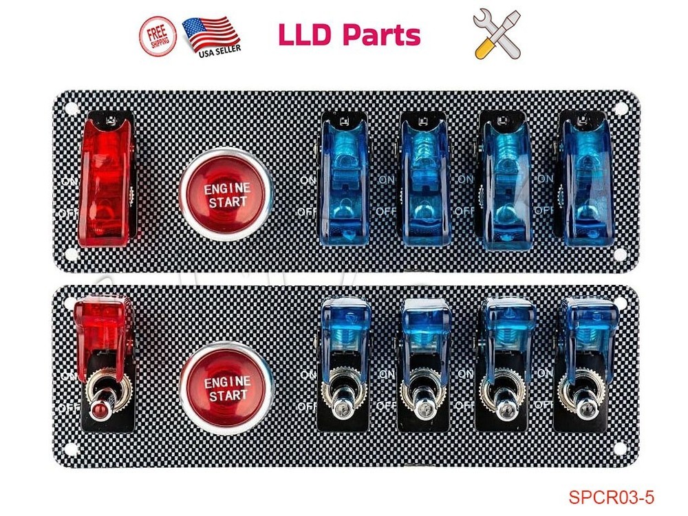 6 Gang Ignition Switch Panel Engine Start Push Button Toggle Kit for Racing Car