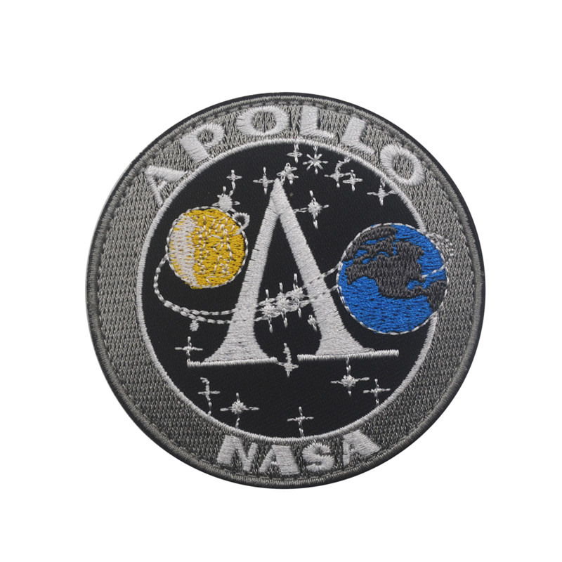 NASA APOLLO Space Program Hook Patch Embroidered Badge Vintage Gray Blue