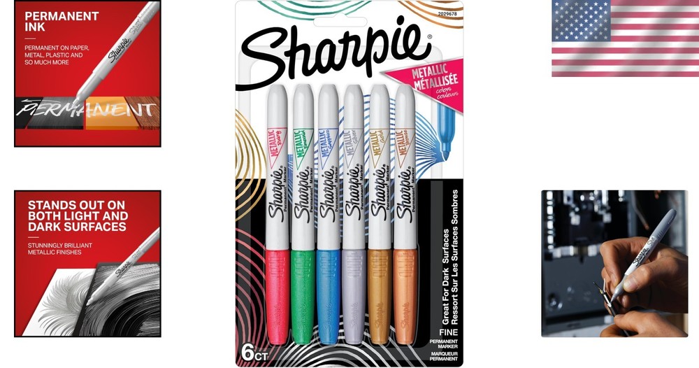 Brilliant Metallic Fine Tip Permanent Markers - 6 Count Assorted for Creatives