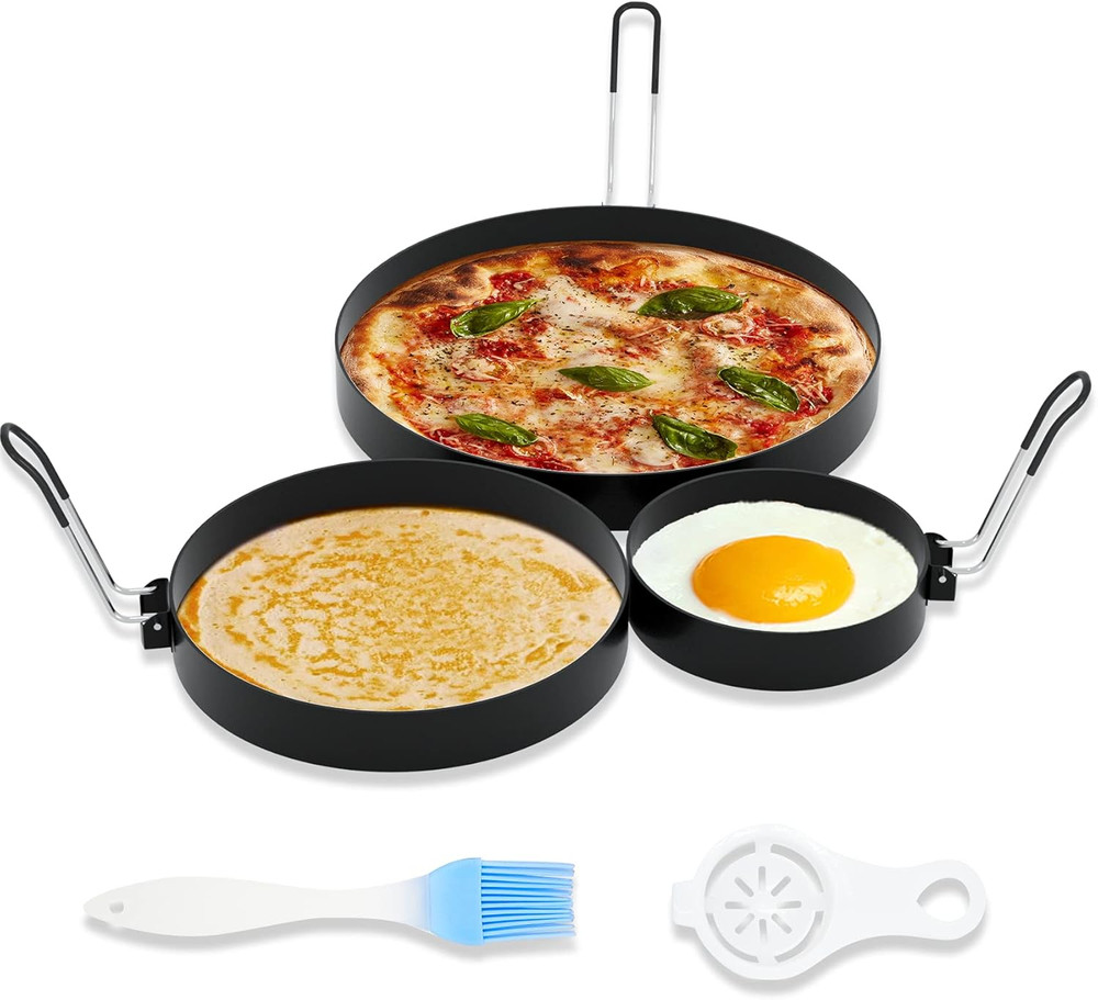 8" Omelet Ring, 6" Pancake Ring, 3.5" Egg Ring for Griddle Frying Eggs 3 Pack