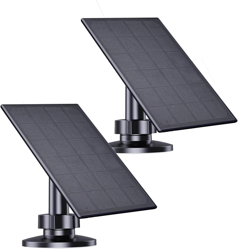 Solar Panel for Security Camera, 2 Pack 2W Solar Charger with Micro USB & USB-C