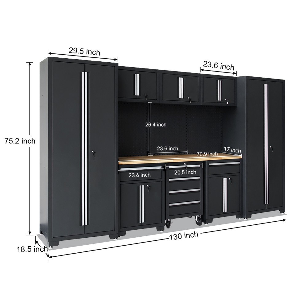Garage Storage Cabinet 12Pcs Workshop Set Storage System W/ Pegboard Tool