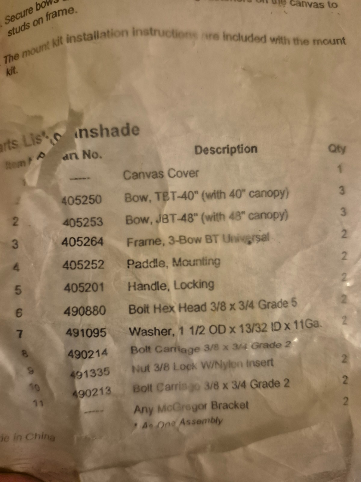 Snowco Universal Tractor Sunshade 48" Canopy Frame- Specific Pieces Not Included