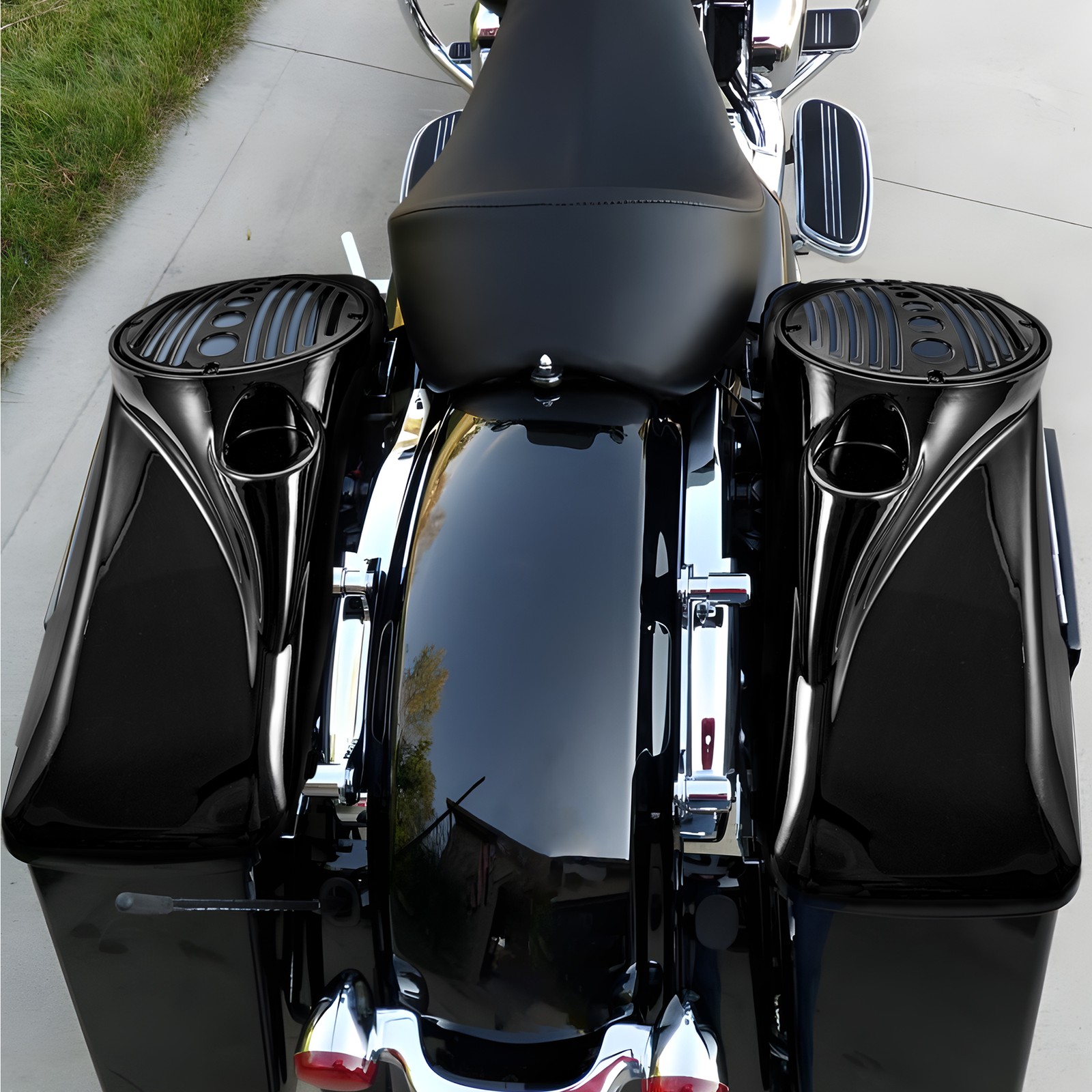 Vivid Black 8" Speaker Lids w/ Tweeter port For Harley 1994-13 Touring FLTR FLHT