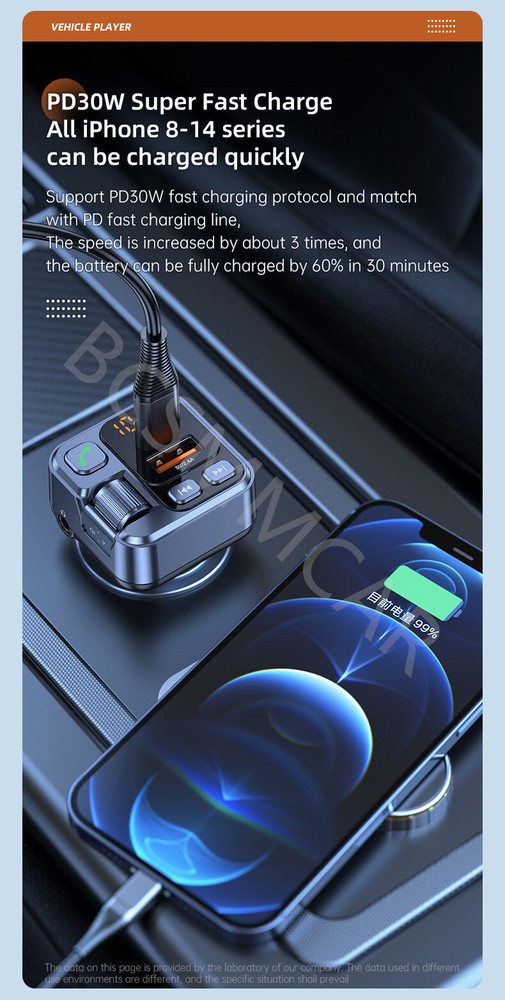 Bluetooth 5.1 Car Wireless FM Transmitter Adapter USB PD Fast Charge Hands-free