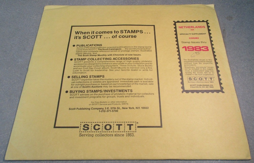 "SCOTT" NETHERLANDS #34 1983 ALBUM SUPPLEMENT W/FREE SHIPPING!!!