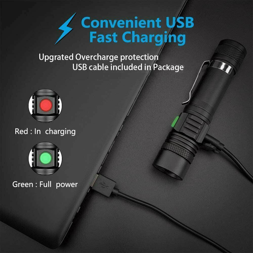 Tactical Flashlight Rechargeable Super Bright Zoomable LED USB C IP65 2 Pack