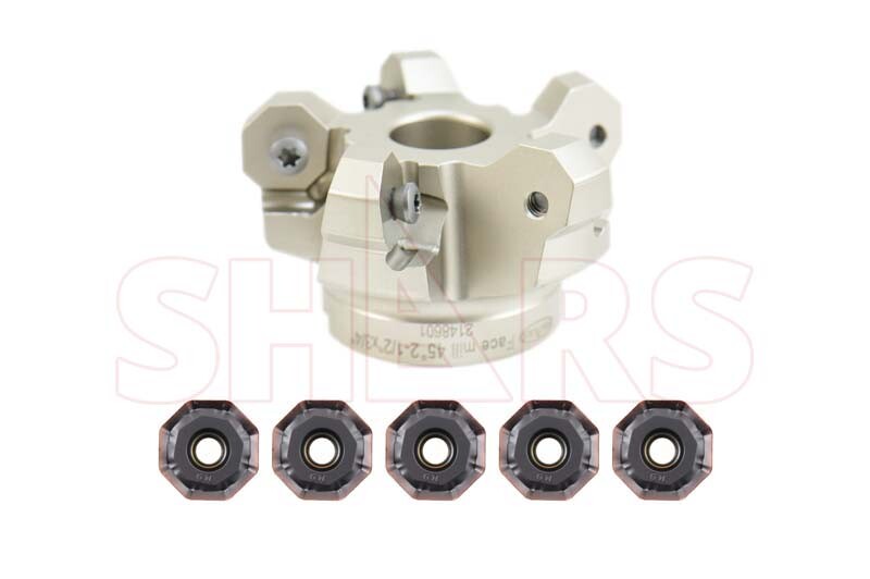 2.5" 45° Indexable Face Mill W/Certificate + 5 ONHU Inserts R[