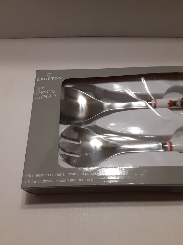 Crofton 2pk Fork & Spoon Serving Utensils Stainless Steel Nutcracker Handle New