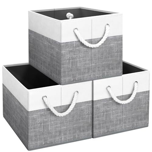 Storage Bins [3-Pack], Foldable Storage Baskets for 3Pack White & Grey