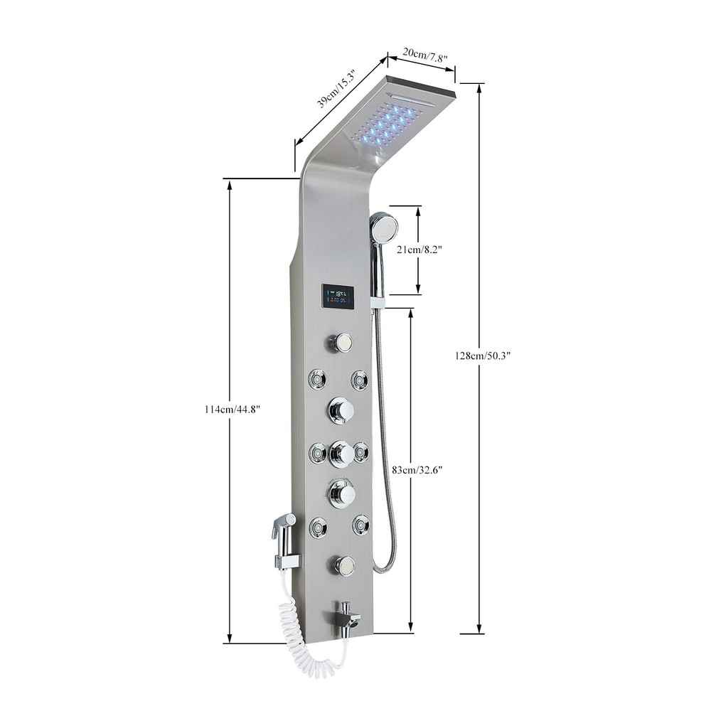 Brushed Nickel Shower Panel Tower System Rainfall Head Massage System Body Jet