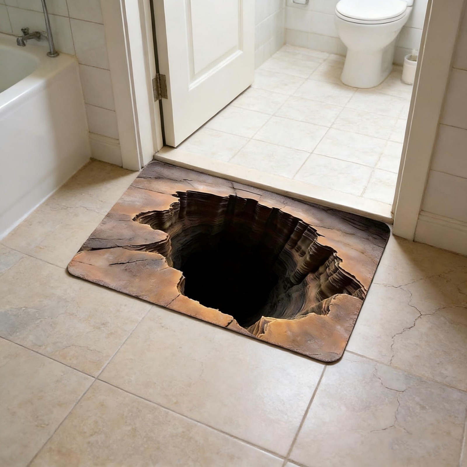 Design 3D Rugs Optical Illusion Hole For Door Entrance Bath and Stair Zones