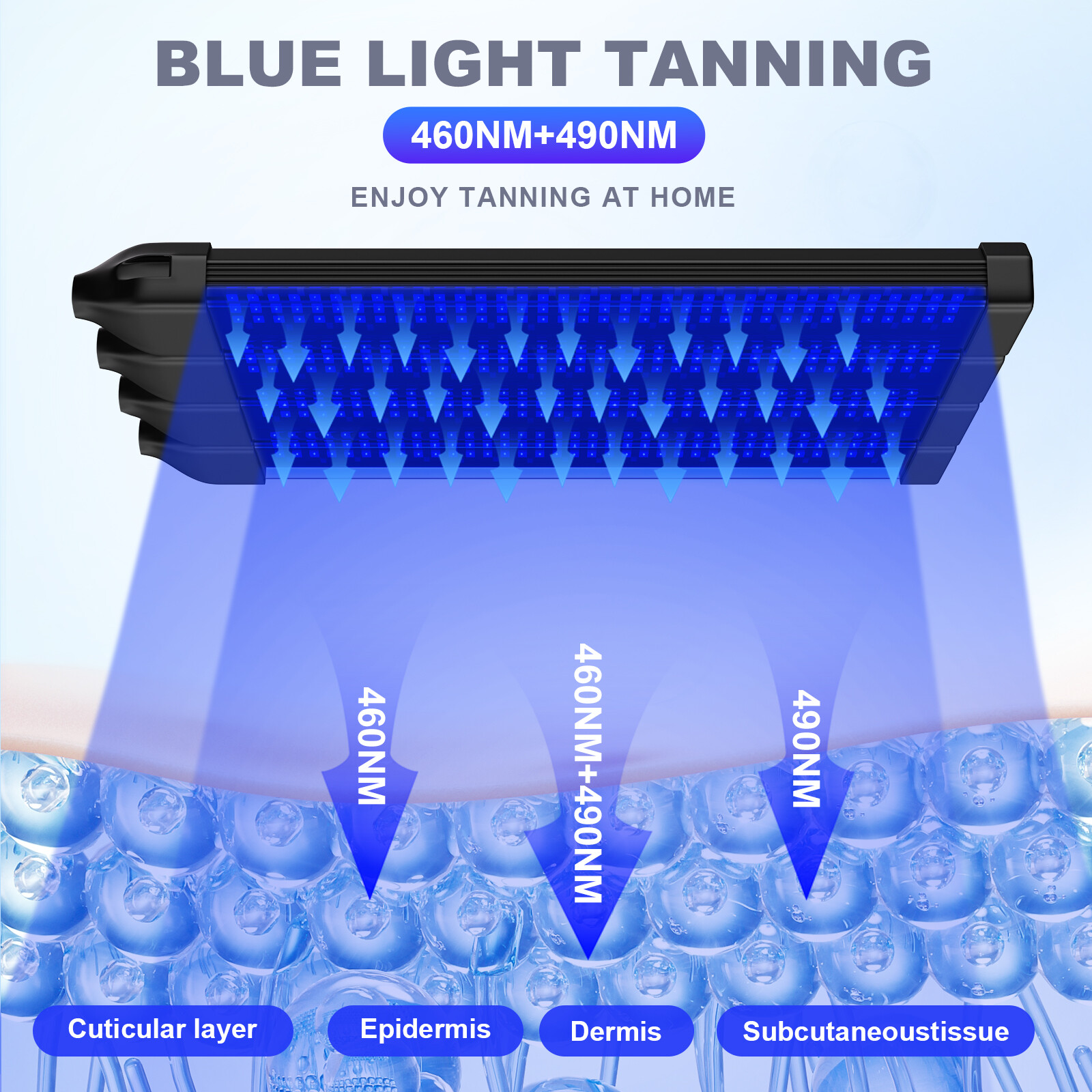 60W UV Tanning Lamp for Face & Body 432 LED Self-Tanning Light w/Protect Goggles