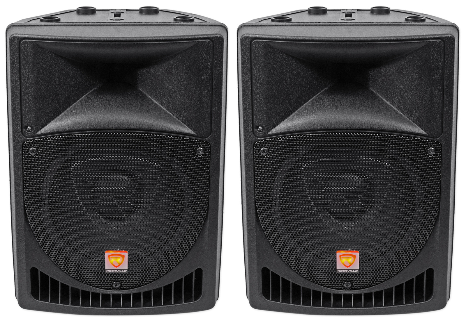 Pair Rockville Power Gig RPG8 8" Powered Active 800 Watt 2-Way DJ PA Speakers