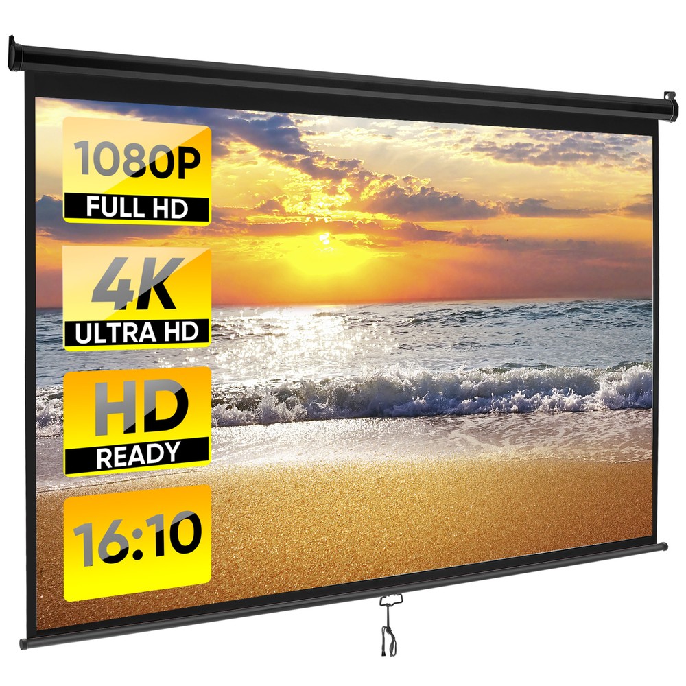 Black Projector Screen Pull Down 16:10 Foldable Wall Mount HD Projection Screen
