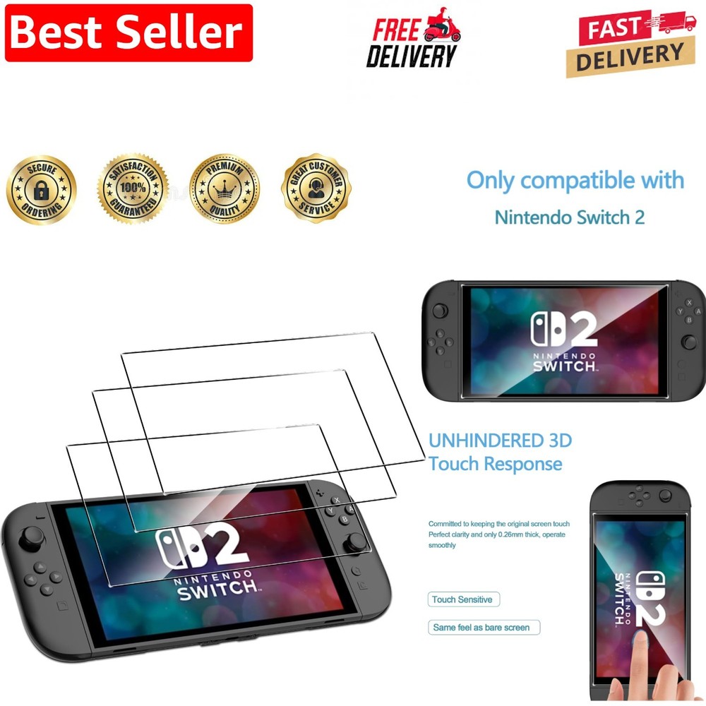 Enhanced Touch Sensitivity - 3-Pack  Tempered Glass for Nintendo Switch 2