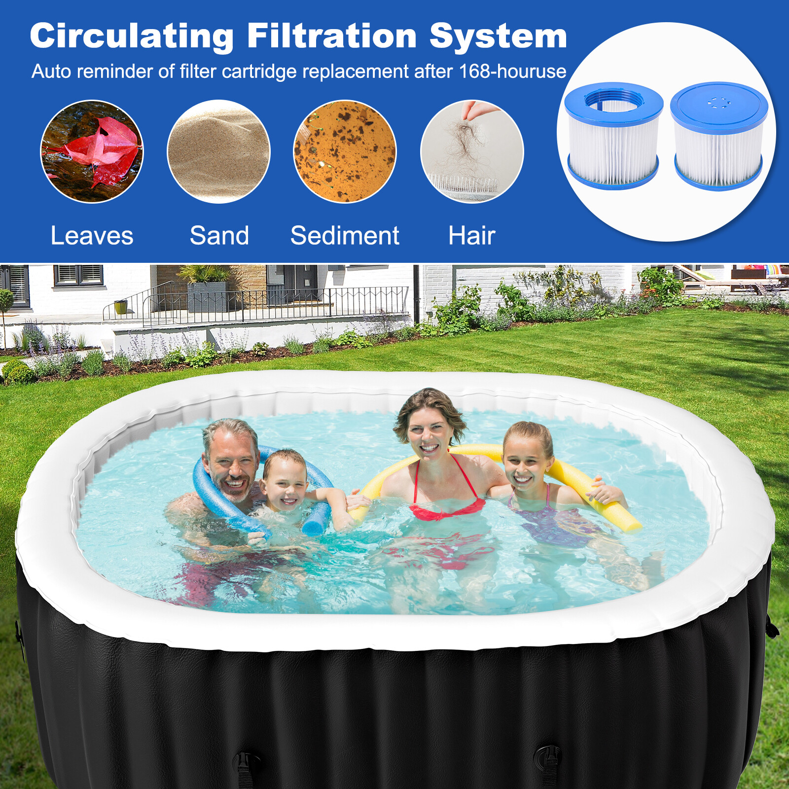 SLSY 6 Person Inflatable Hot Tub Portable Outdoor Spa with 130 Bubble JetsFilter