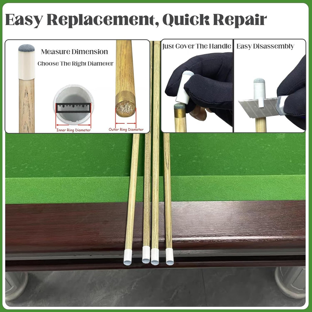 20Pcs Slip on Pool Cue Tips, 4 Sizes Pool Queue Stick Tips Replacement Kit, Bill