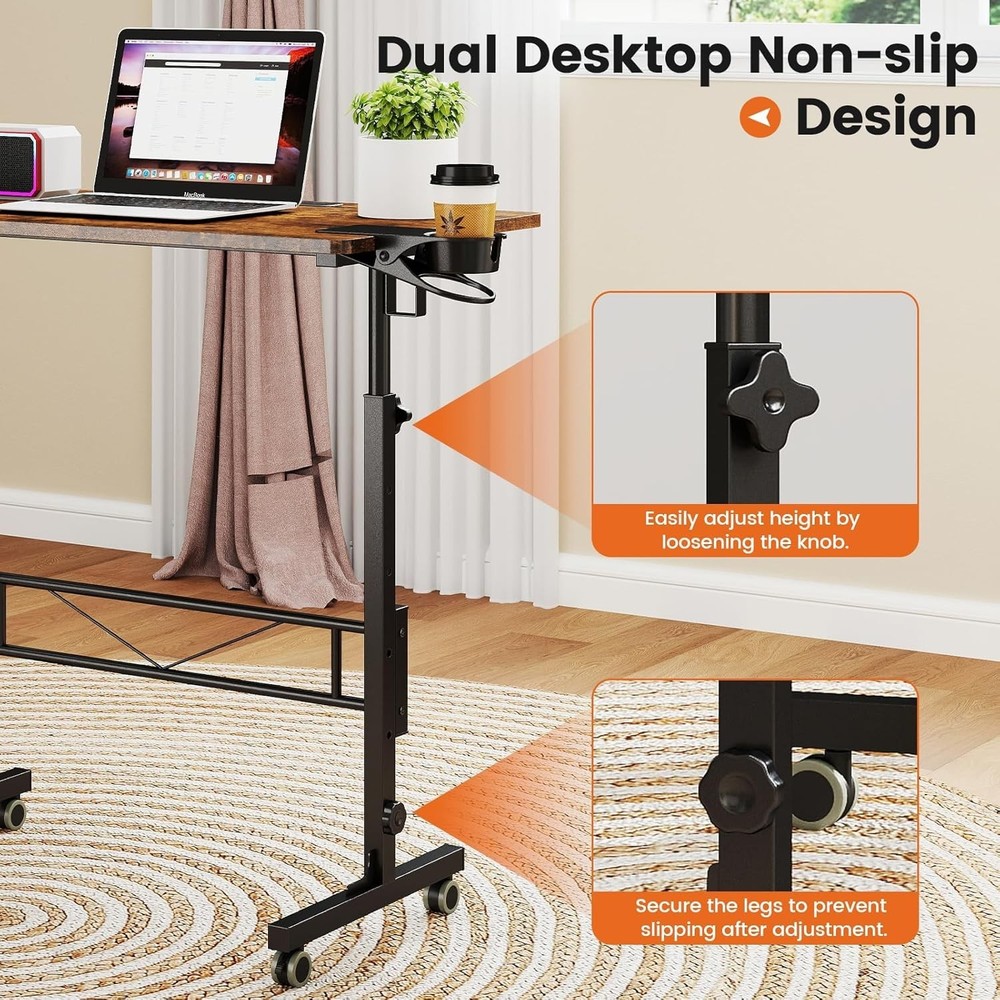 Small Standing Desk Adjustable Height Rolling Desk Standing/Sitting Portable
