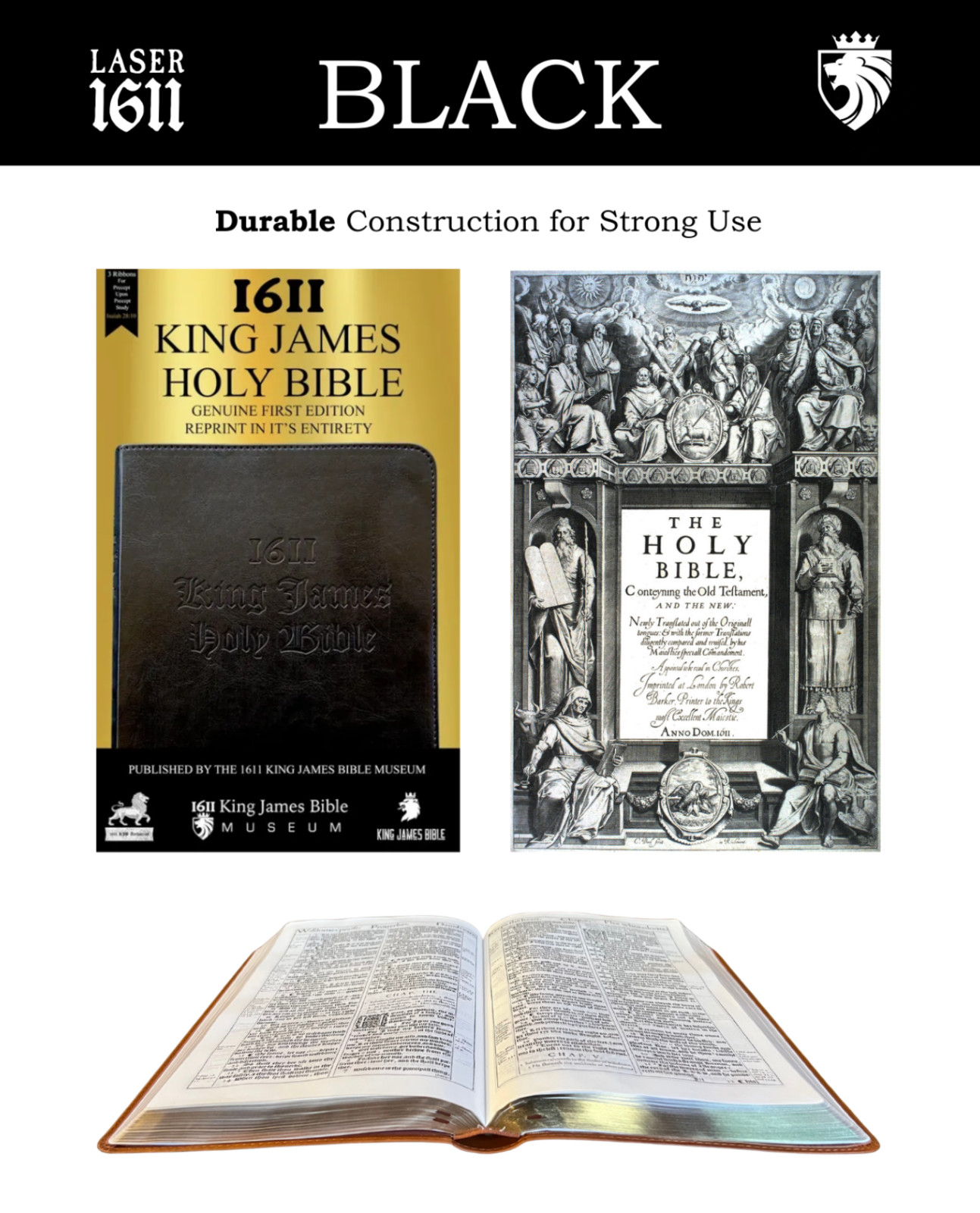 1611 King James Holy Bible Facsimile w/ Apocrypha: 1st Edition (11x7x1.5)  Black