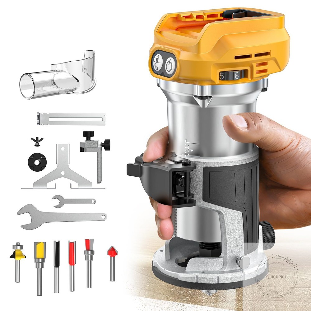 Cordless Compact Router Compatible with DeWalt 20V Battery Bare Tool 6 Variable