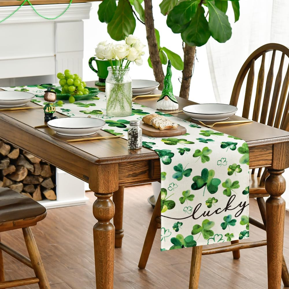 Shamrock Lucky St. Patrick'S Day Table Runner, Spring Holiday Kitchen Dining Tab