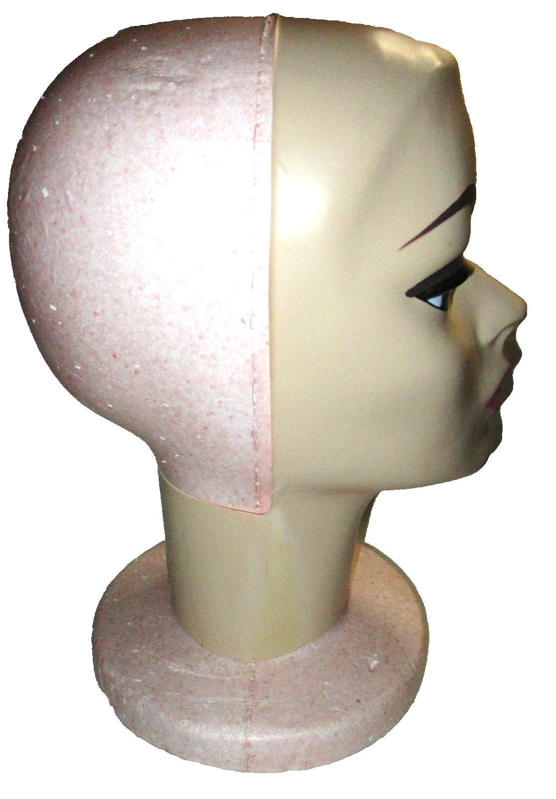VINTAGE 1960s PLASTI-PERSONALITIES MANNEQUIN HEAD STYROFOAM w/ PLASTIC WRAP FACE