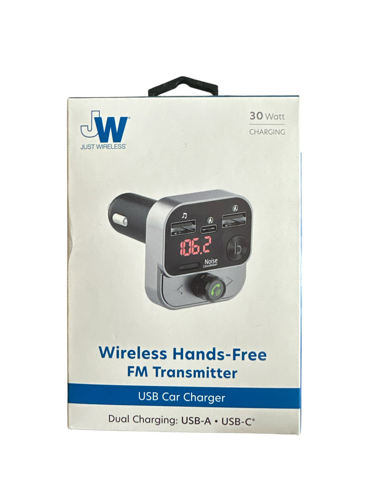 Just Wireless FM Transmitter with USB-C and USB-A Charging Port