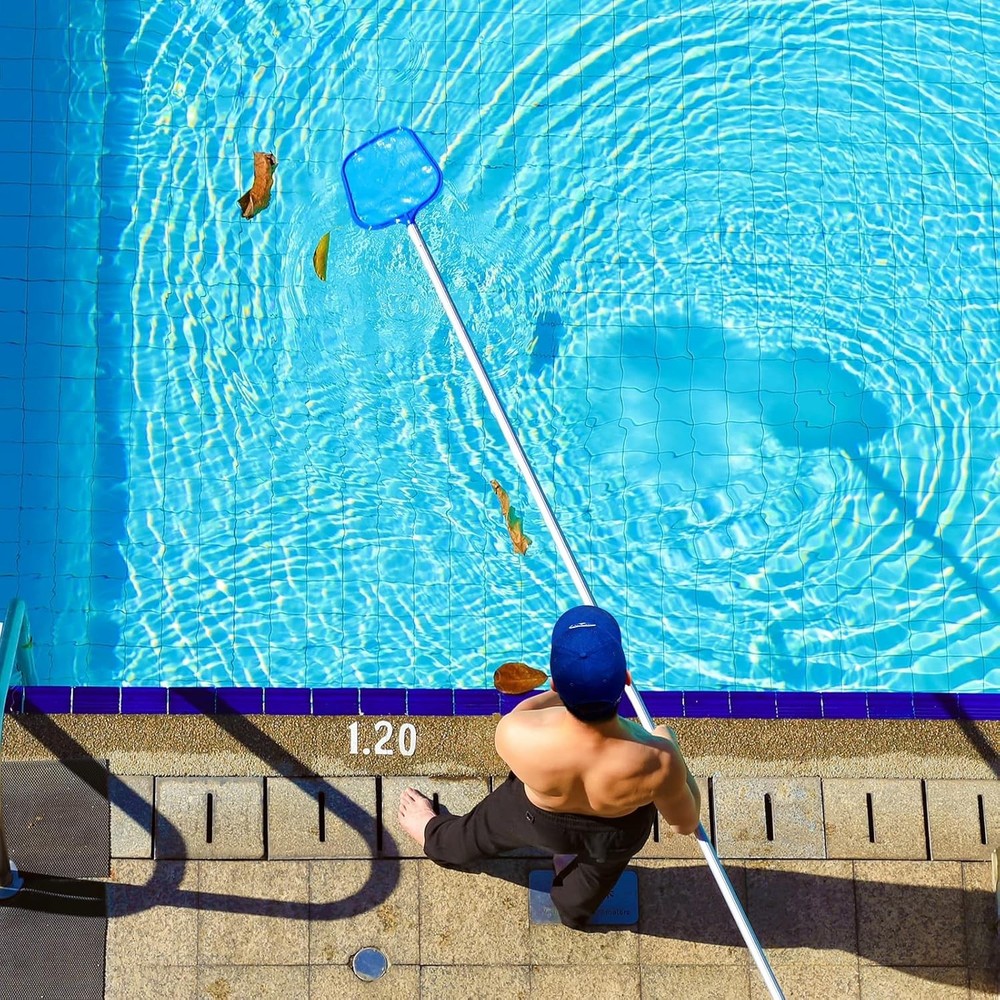 Dark Blue Pool Skimmer Net with Solid Plastic Frame & Fine Mesh 9.3x7 Inch
