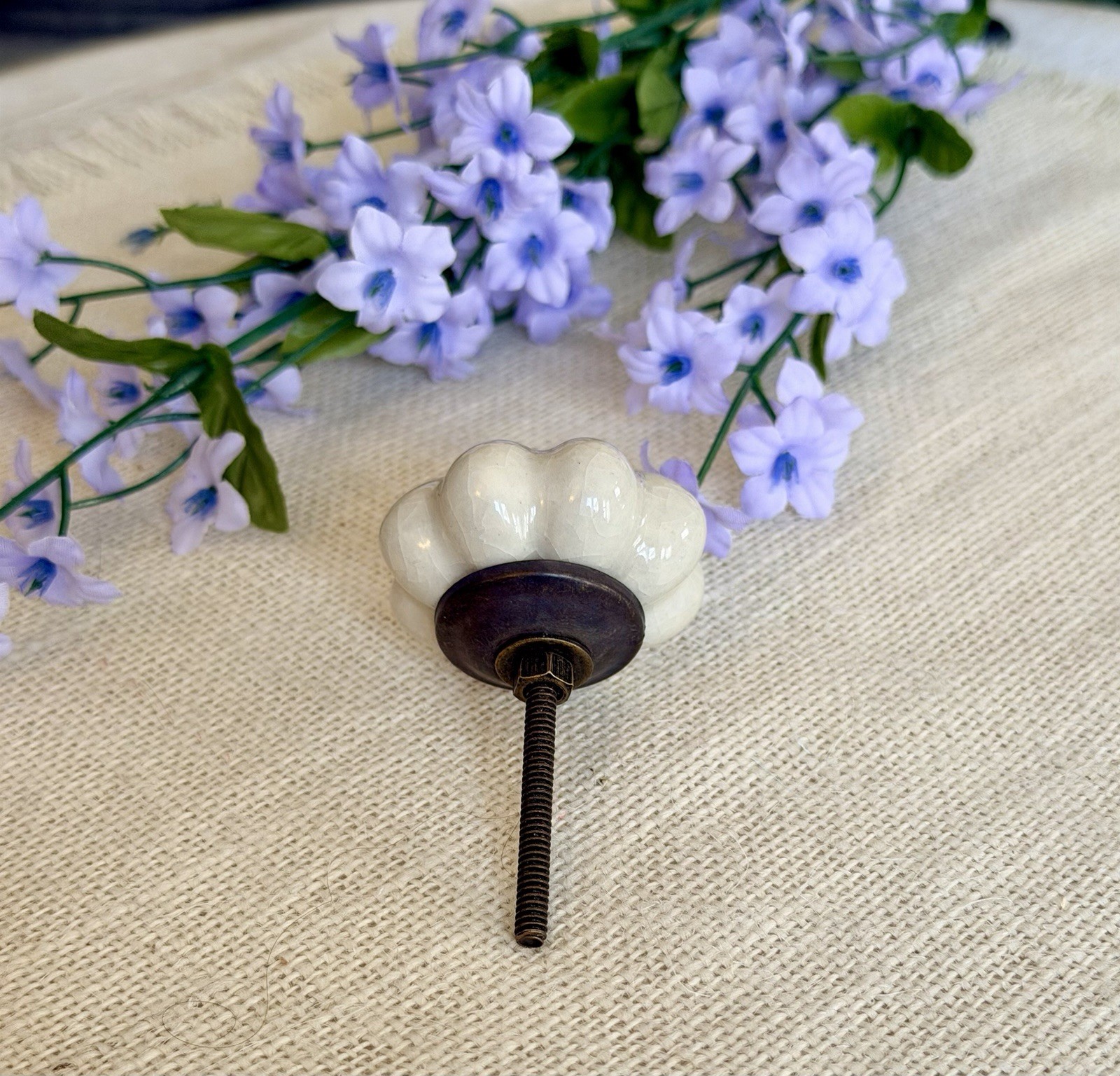 Large Ivory White Porcelain Cabinet Knobs Drawer Pulls Antique Crackled Design