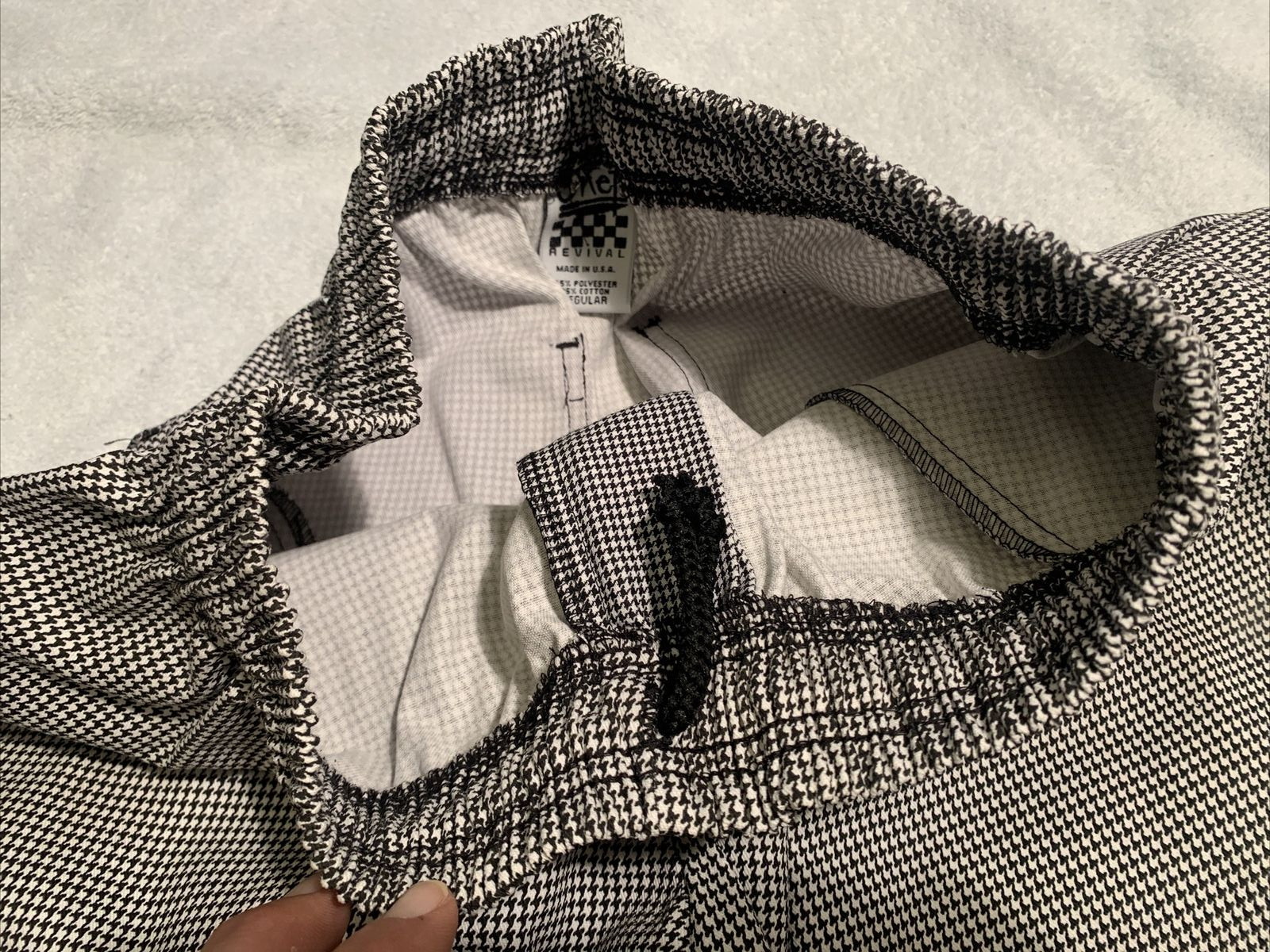 Chef Revival Pants Regular 32" Houndstooth Check Baggy Drawstring Black White