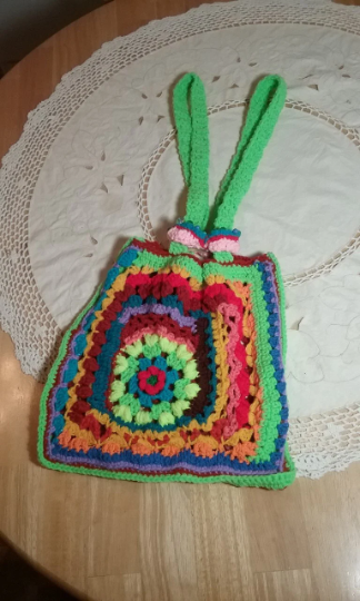 Hand Crochet Hippy Psychedelic Shoulder Bag