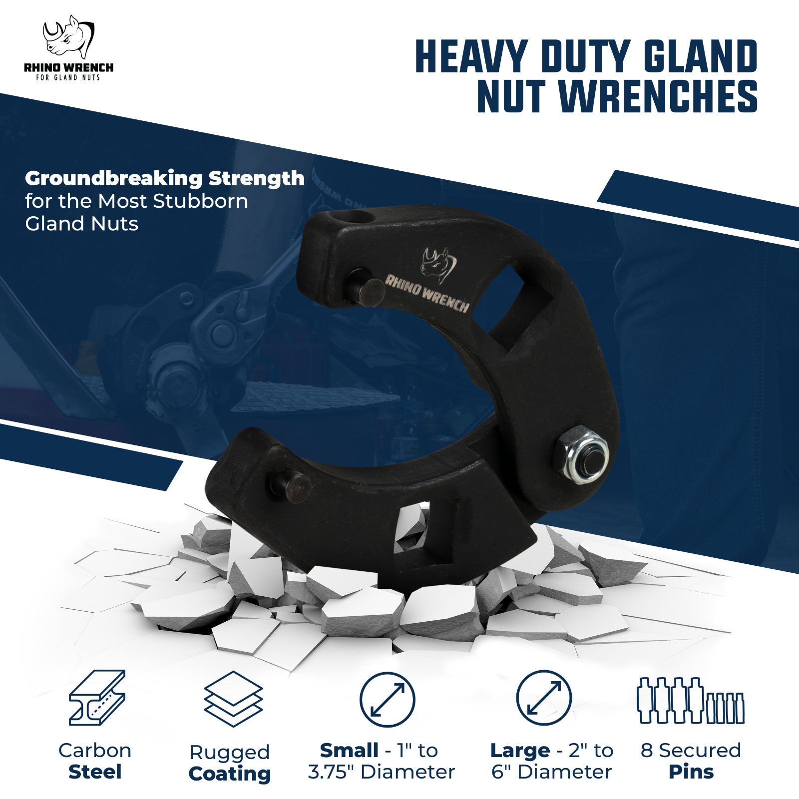 Rhino Gland Nut Wrench - Set of 2 Hydraulic Cylinder Spanner Wrench Adjustable