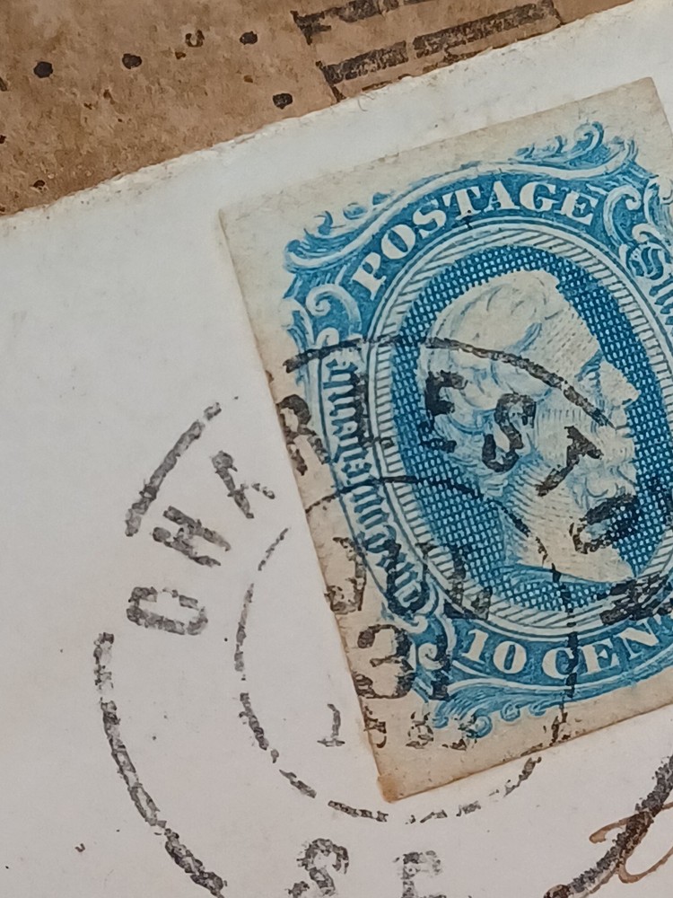 1863, 10 Cent Confederate State Blue Jefferson Davis Antique Stamp Postal Mail