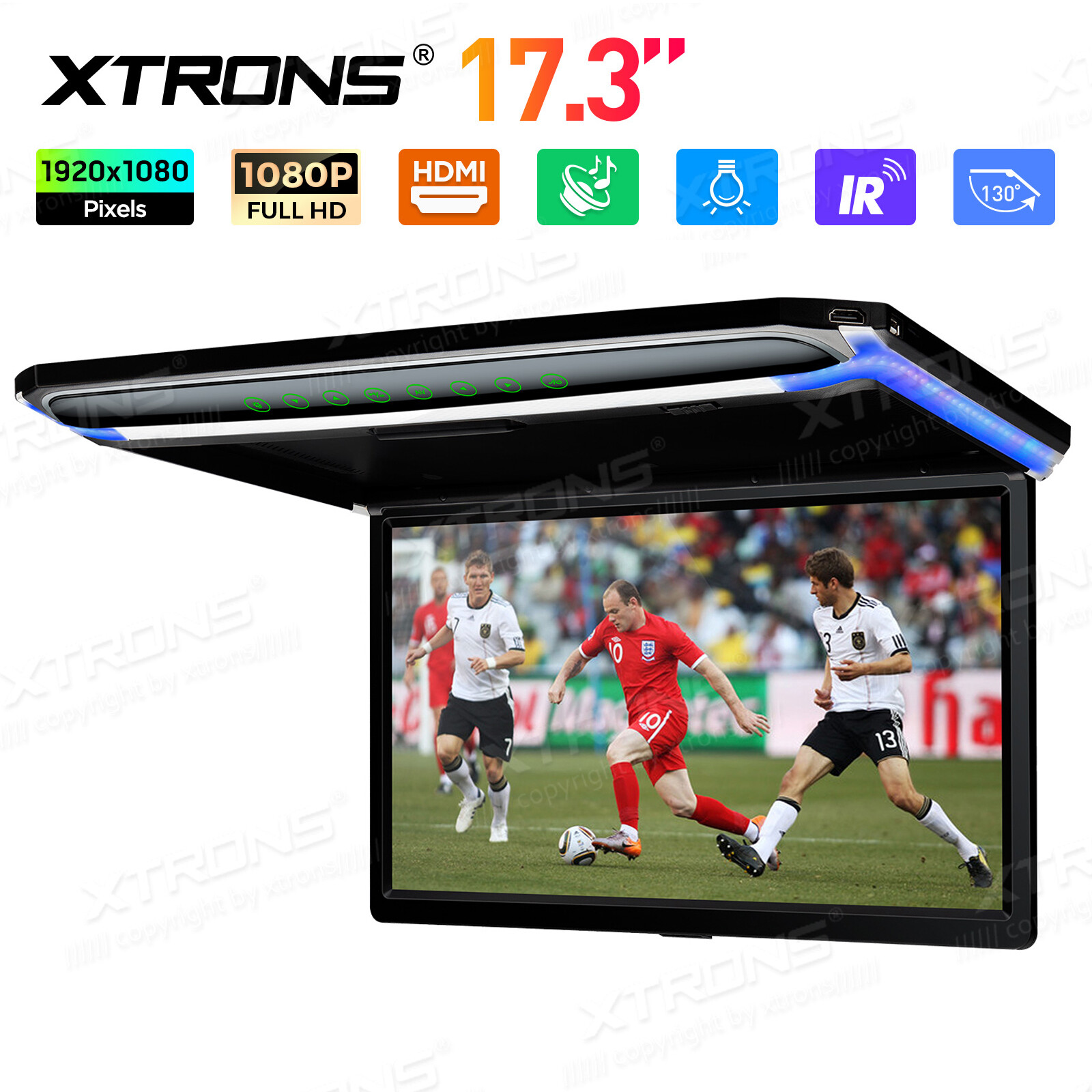 17.3" Car Overhead Ceiling Roof Mount Monitor Flip Down 1080P Video HDMI Player
