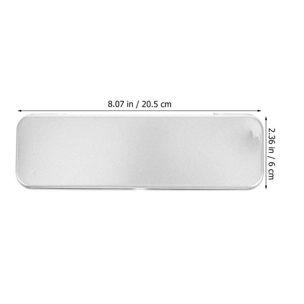 Pencil Case Rectangular Hinged Tin Box Silver Pens Office for Kids