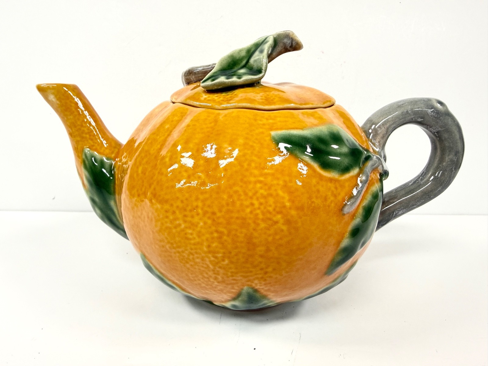 Bordallo Pinheiro Portugal China for Williams Sonoma Orange Teapot