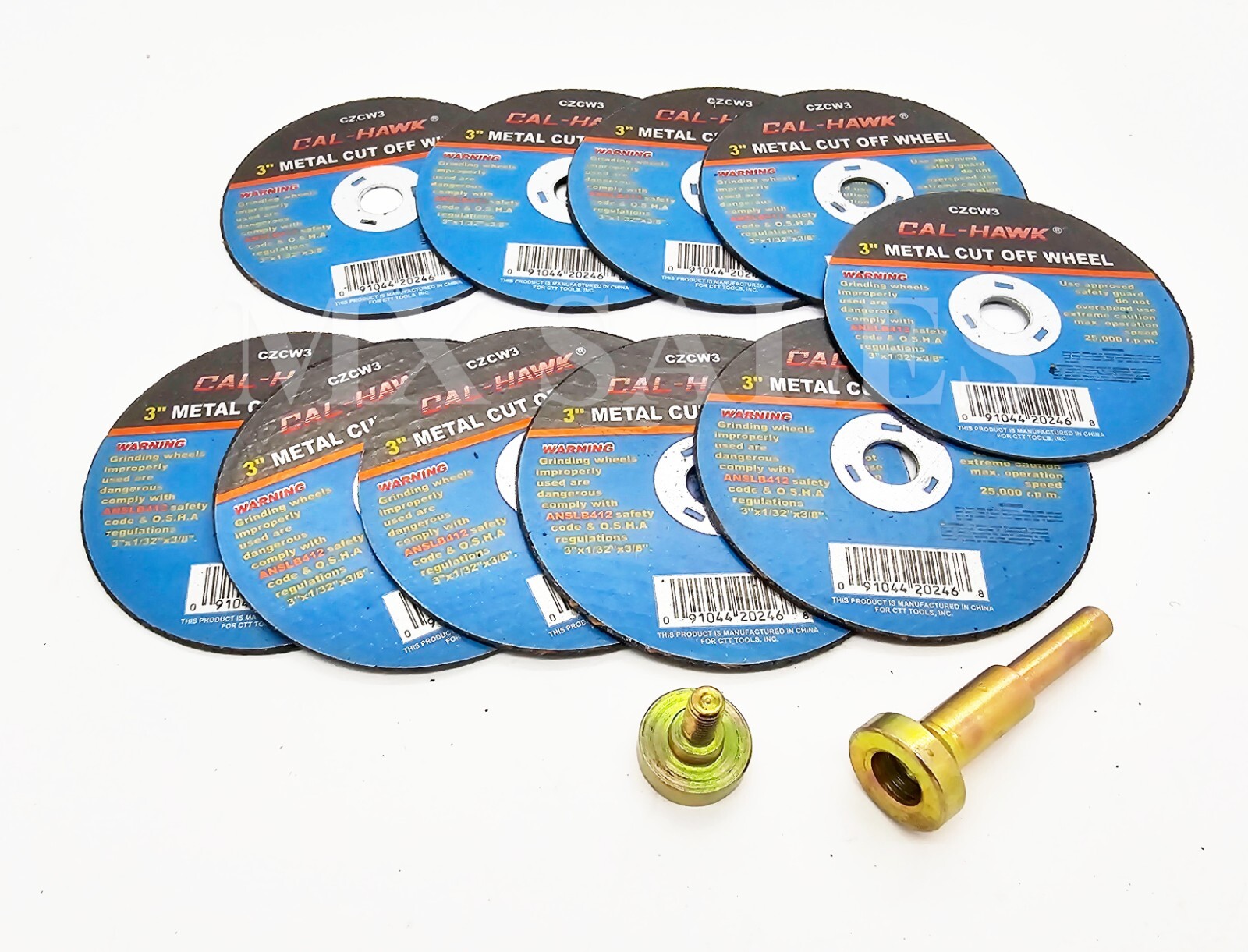 10pc 3" X 1/32" CUT OFF WHEELS 3/8" ARBOR & 1/4" SHANK ARBOR ADAPTER