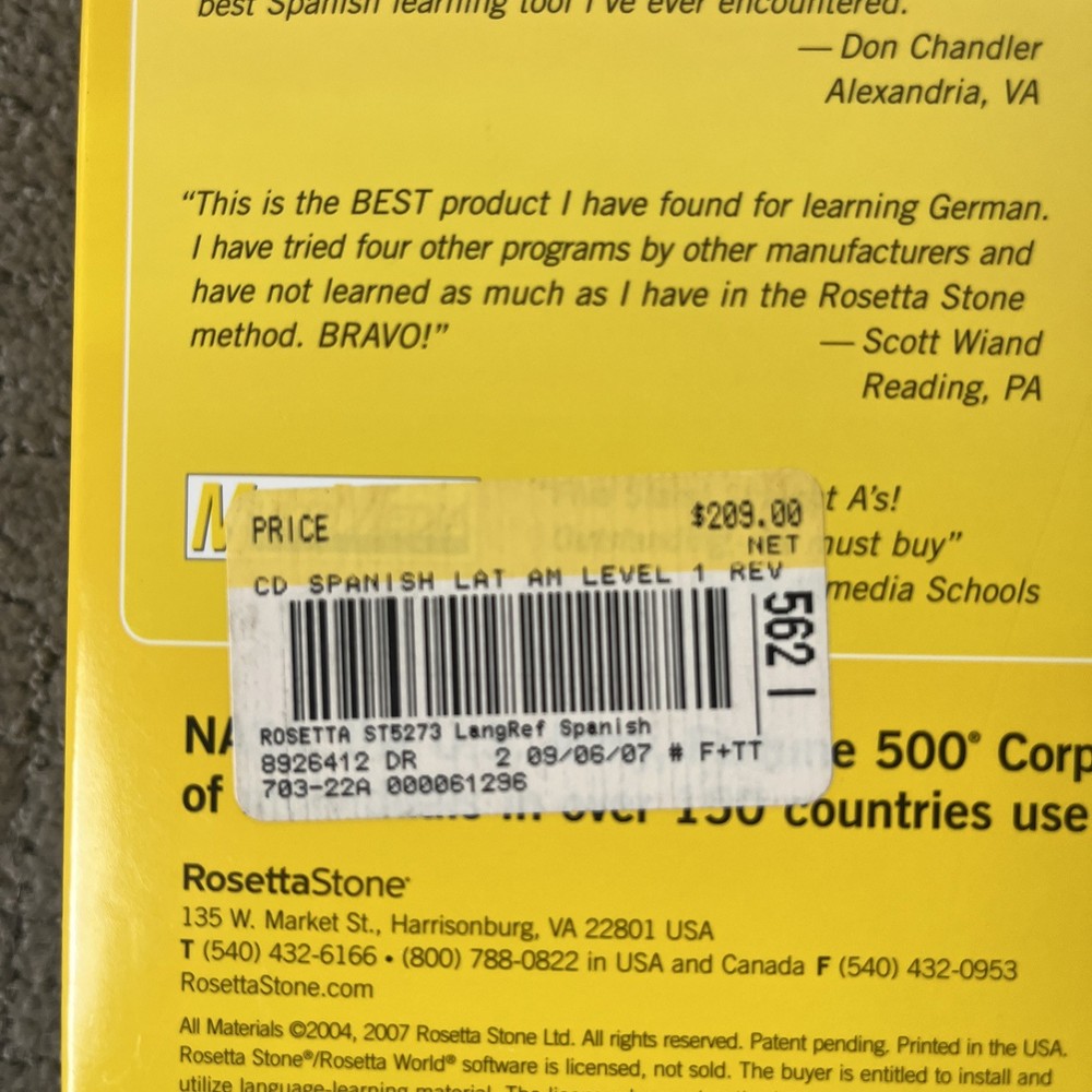 Rosetta Stone Spanish Level 1 Version 3 Complete With Headset