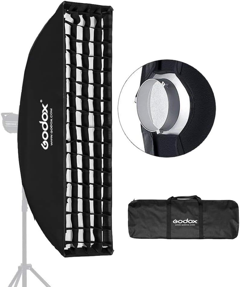 US Godox 22x90cm Rectangle Bowens Mount Strip Softbox with Grid For Strobe Flash
