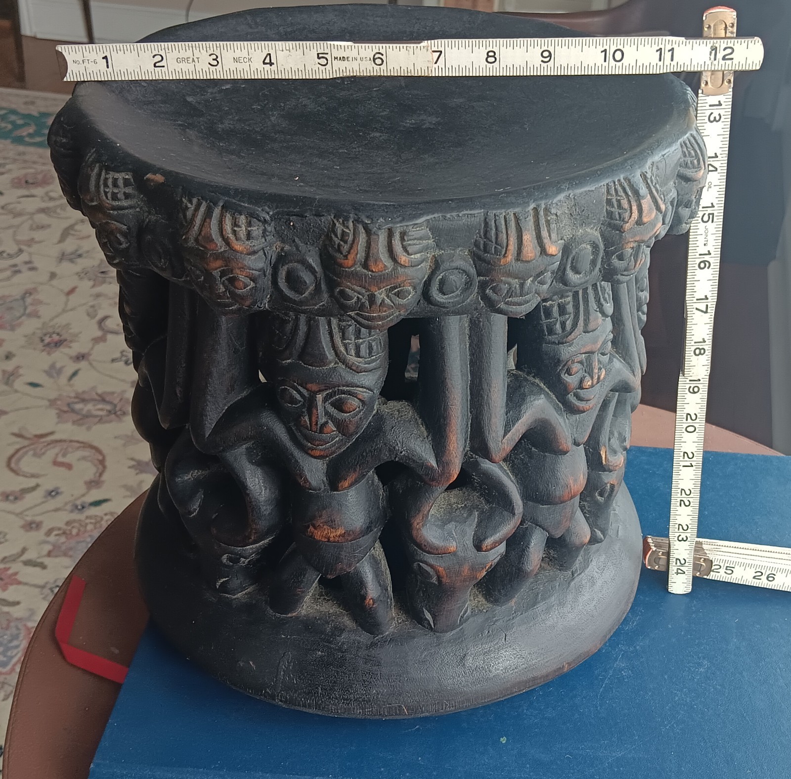 African Hand Carved Hollow Relief Footstool...Unique Piece of African Decor!