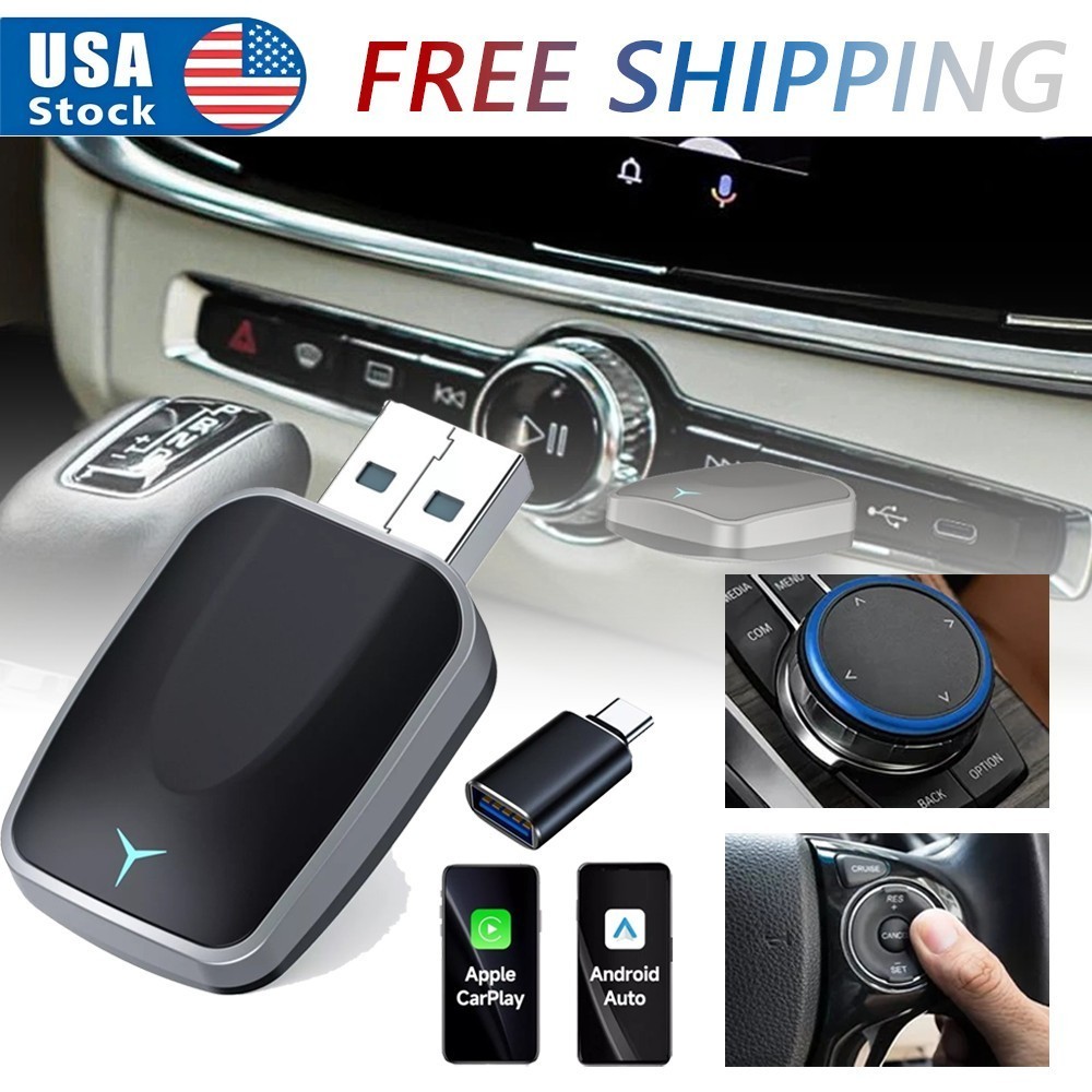 CarPlay & Android Auto Adapter - 2-in-1 Wireless Plug & Play USB Dongle