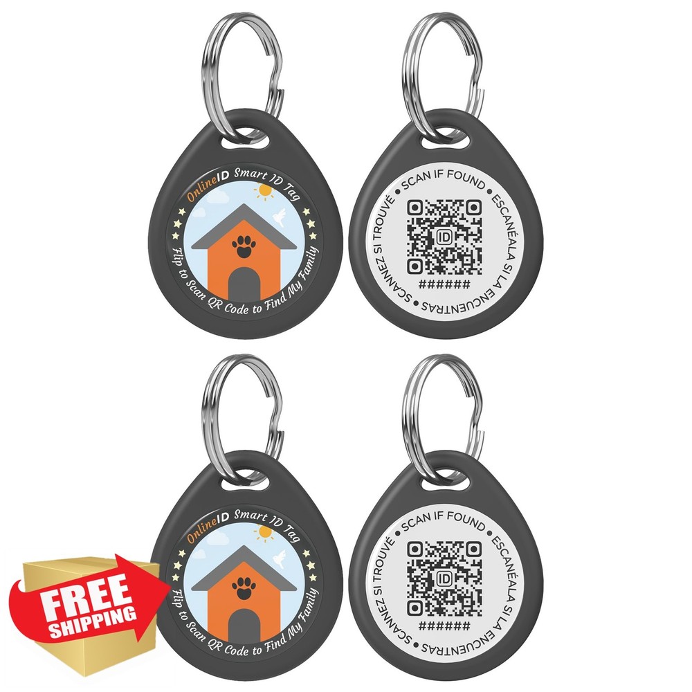2 Pack QR Code Dog ID Tags Black L Personalized Pet GPS Tracker