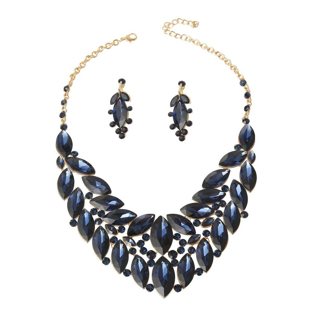 Navy Marquise Crystal Bib Set