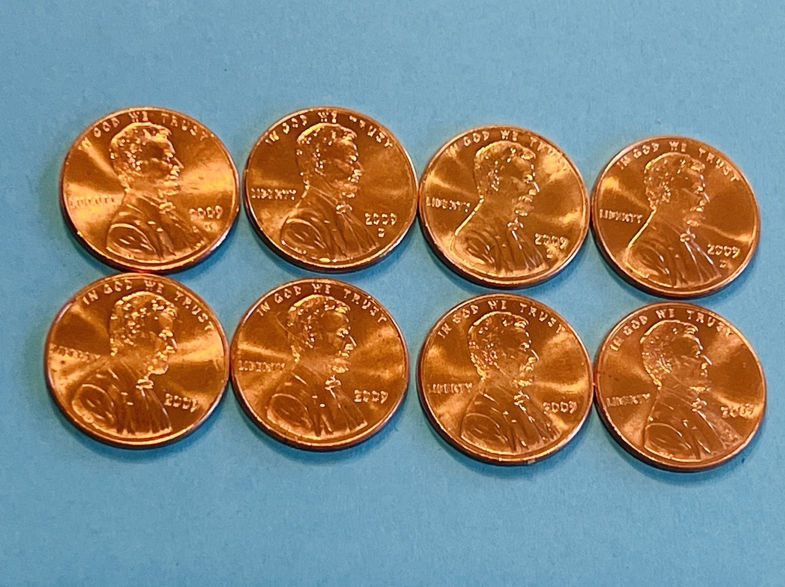 2009 UNC BU Lincoln Penny, P&D Mint - 4 Full Set of 8 Coins (32 Coins)