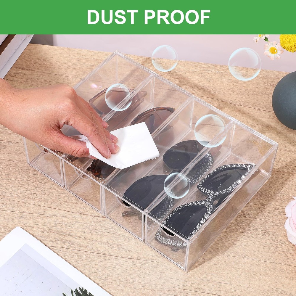 Acrylic Sunglass Organizer with Drawers - Stackable Eyewear Storage Case