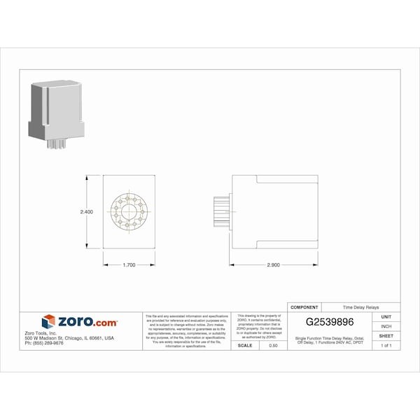Dayton 1Egc3 Single Function Time Delay Relay, Octal, Off Delay, 1 Functions