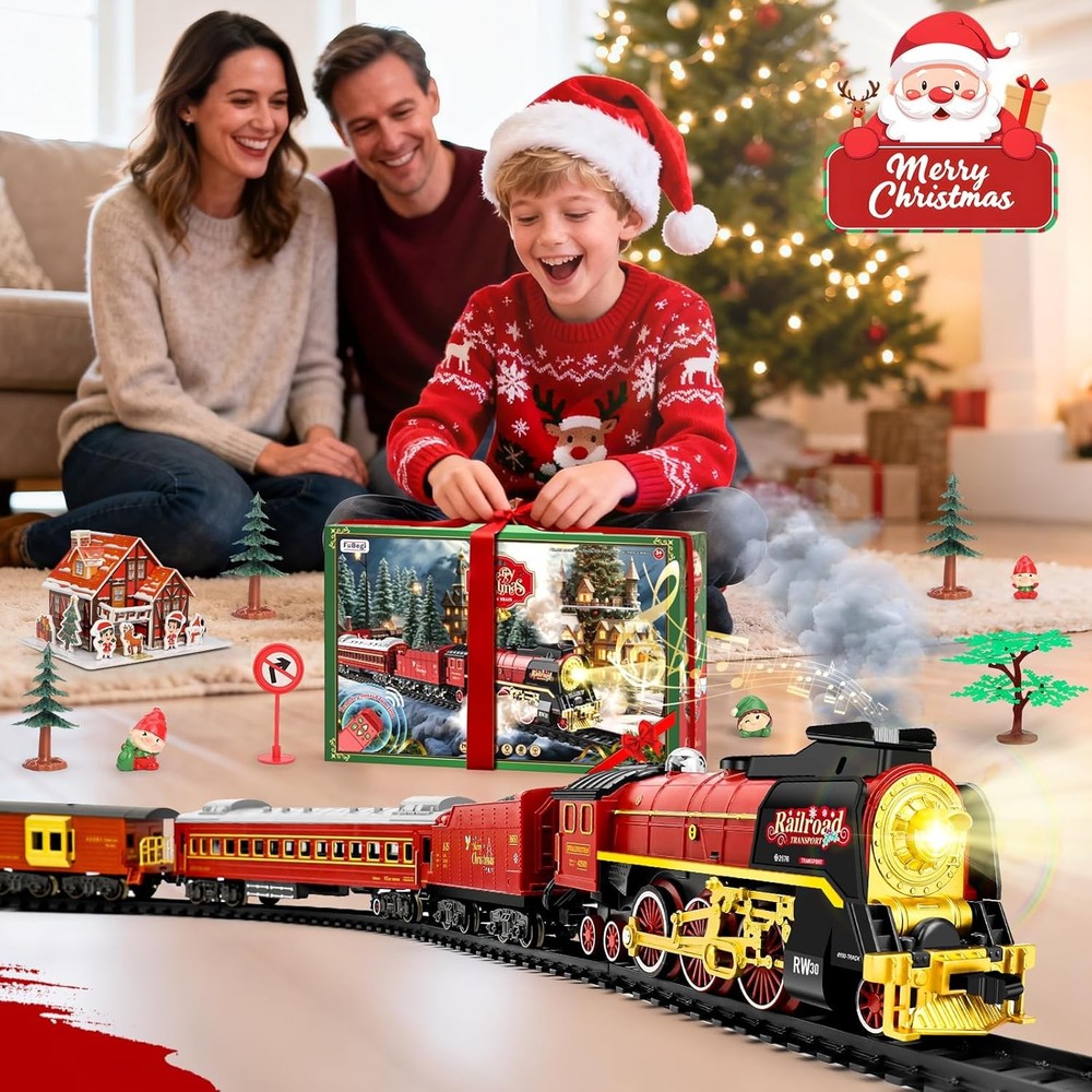 Christmas Train Set for around under The Tree, Electric Christmas Tree Train wit