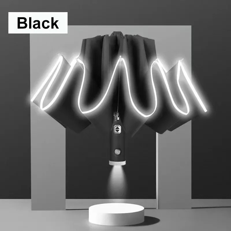 Automatic Folding Umbrella UV Protect Waterproof Wind Resistant LED Flashlight