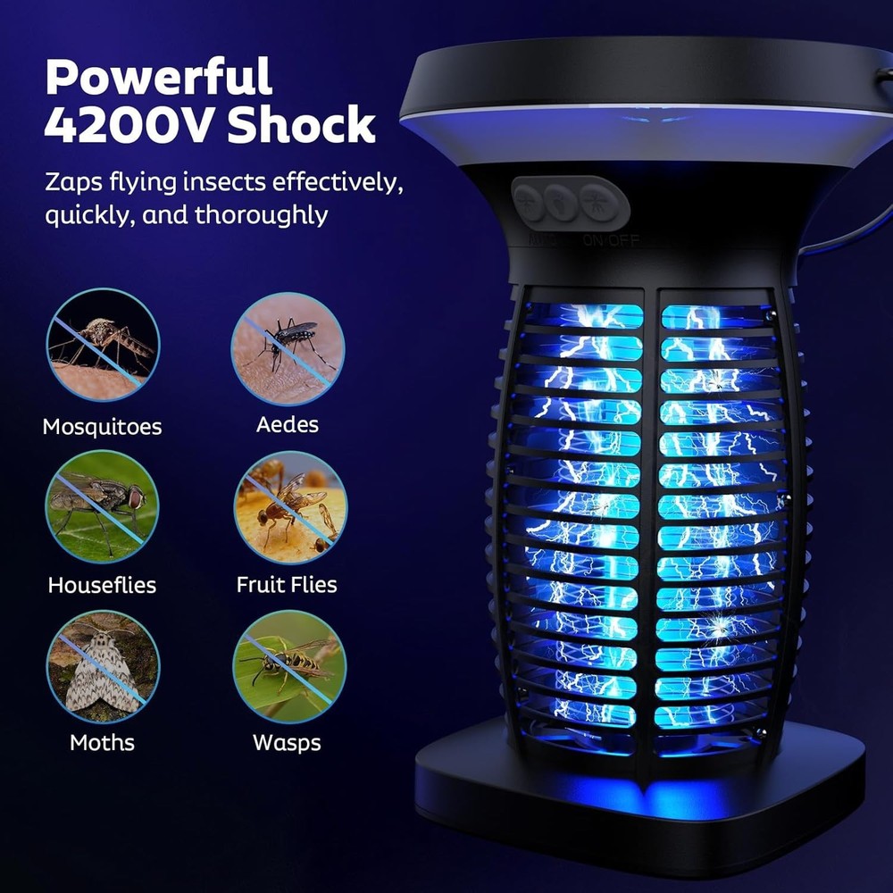Solar Bug Zapper Mosquitoes Zapper Fly Zapper with Panel Sensor& LED Night Light